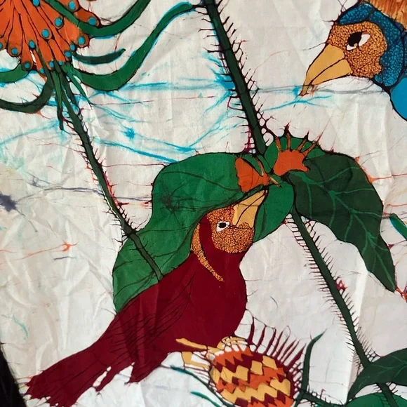 Artisan Handmade Batik Painting Cloth Wall Art Hanging Textile Birds Shibori NEW